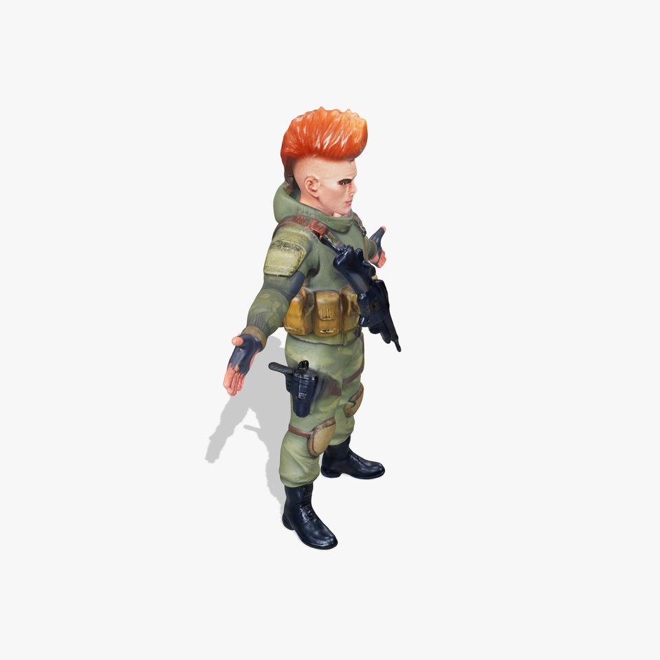Military Mohawk Warrior Rigged and Animated Character Model